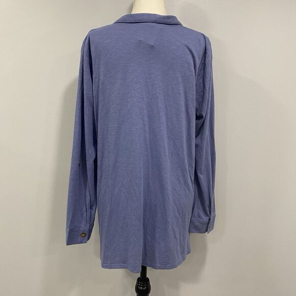 J JILL NWT L Blue Button Up Cotton Modal Tunic Roll Tab Blouse Beachy Lagenlook - Picture 7 of 16